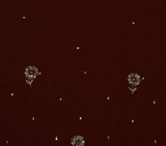 Blend Georgette Vintage Sari Remnant Scrap Fabric for Sewing Craft Maroon