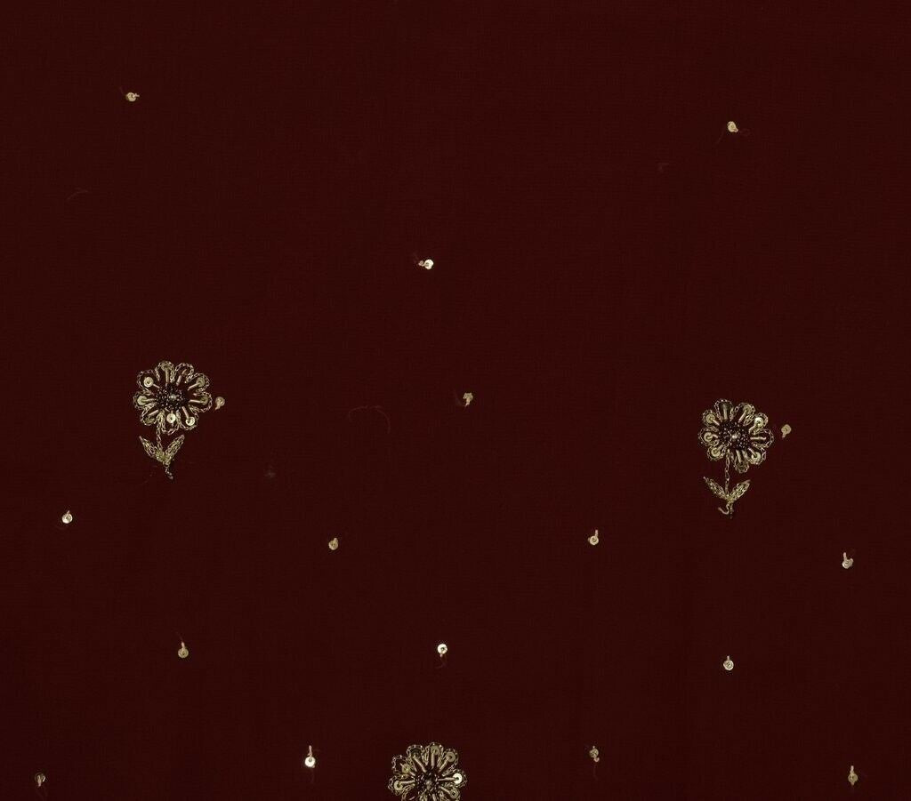 Blend Georgette Vintage Sari Remnant Scrap Fabric for Sewing Craft Maroon