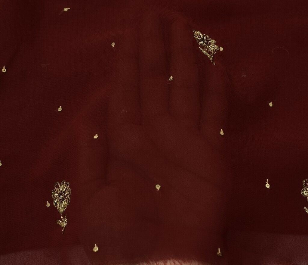 Blend Georgette Vintage Sari Remnant Scrap Fabric for Sewing Craft Maroon
