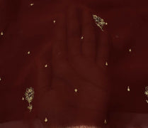 Blend Georgette Vintage Sari Remnant Scrap Fabric for Sewing Craft Maroon