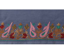 Vintage Sari Border Indian Craft Trim Kashmiri Embroidered Bluish Gray Ribbon