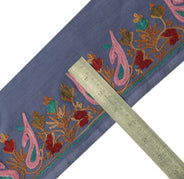 Vintage Sari Border Indian Craft Trim Kashmiri Embroidered Bluish Gray Ribbon