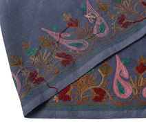 Vintage Sari Border Indian Craft Trim Kashmiri Embroidered Bluish Gray Ribbon