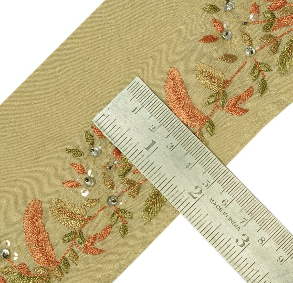 Vintage Saree Border Indian Craft Trim Hand Beaded Embroidered Ribbon Lace Cream