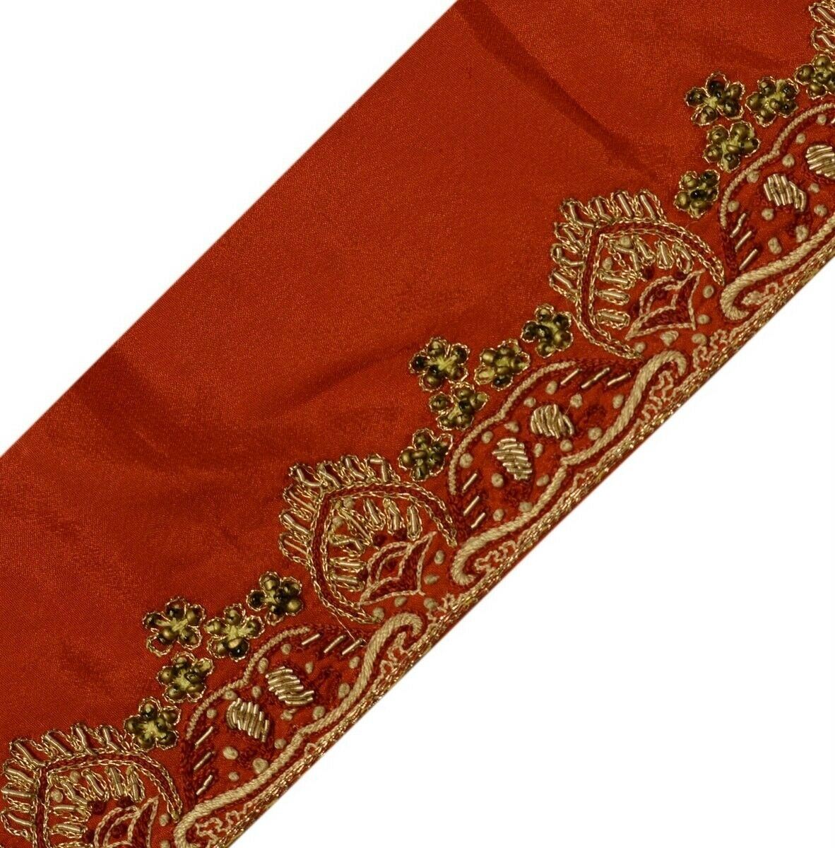 Vintage Saree Border Indian Craft Trim Hand Beaded Embroidered Ribbon Lace Rust