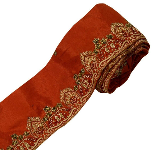 Vintage Saree Border Indian Craft Trim Hand Beaded Embroidered Ribbon Lace Rust