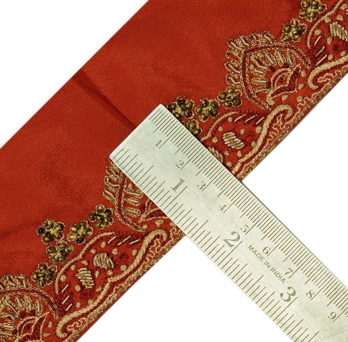 Vintage Saree Border Indian Craft Trim Hand Beaded Embroidered Ribbon Lace Rust