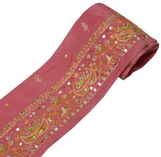 Vintage Saree Border Indian Craft Trim Hand Embroidered Mirror Work Lace Pink