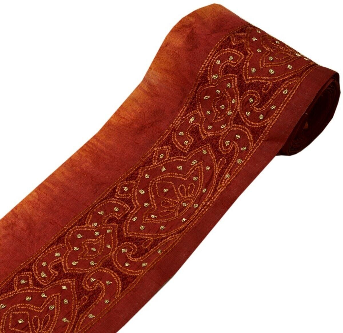 Vintage Saree Border Indian Craft Trim Hand Beaded Embroidered Lace Maroon