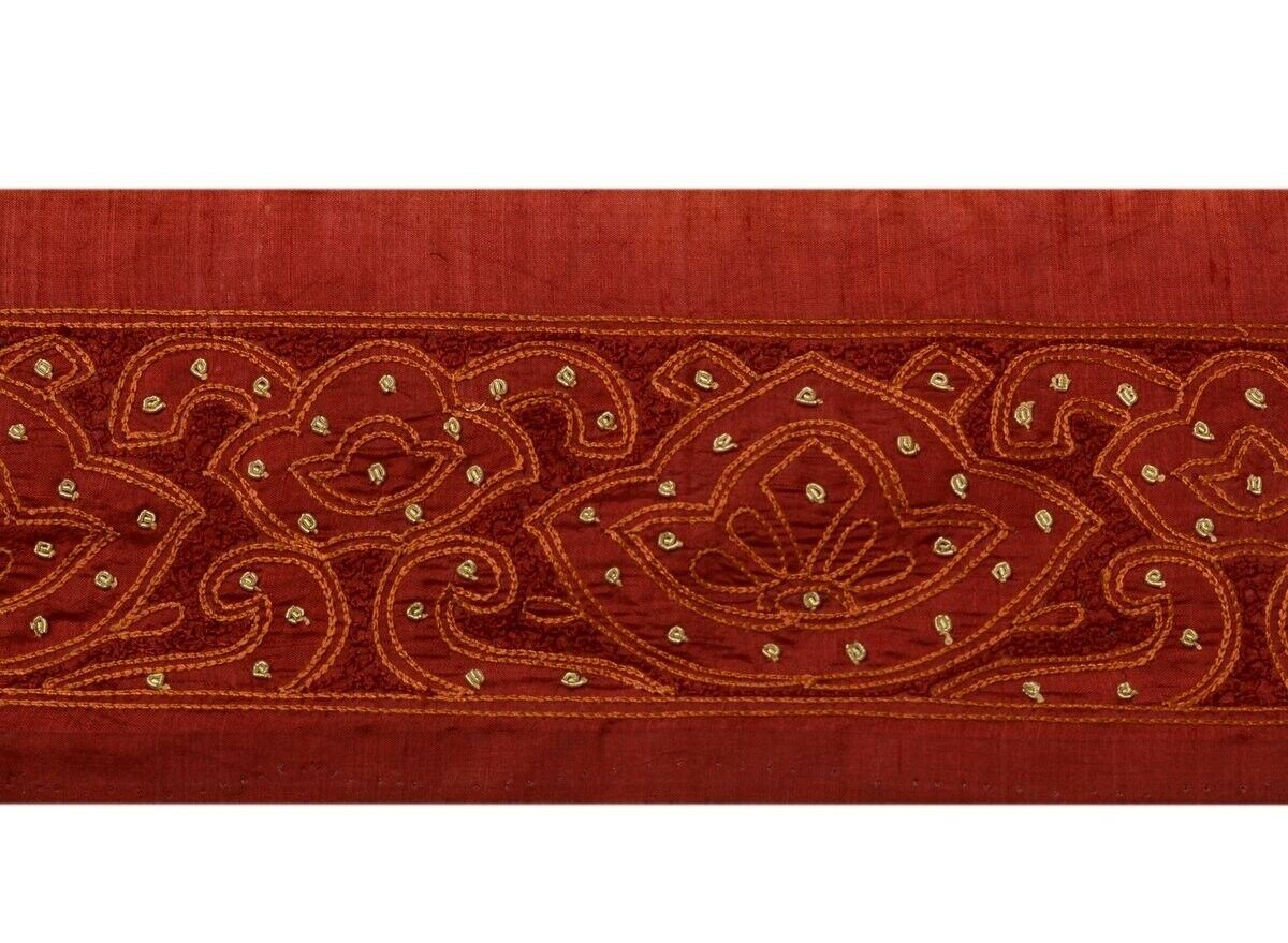 Vintage Saree Border Indian Craft Trim Hand Beaded Embroidered Lace Maroon