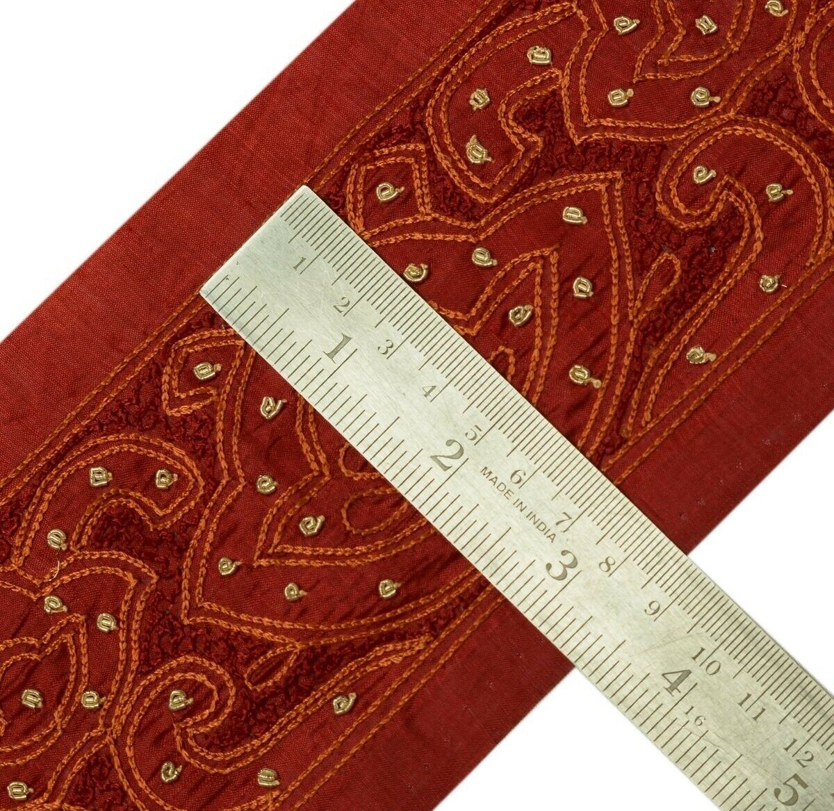 Vintage Saree Border Indian Craft Trim Hand Beaded Embroidered Lace Maroon