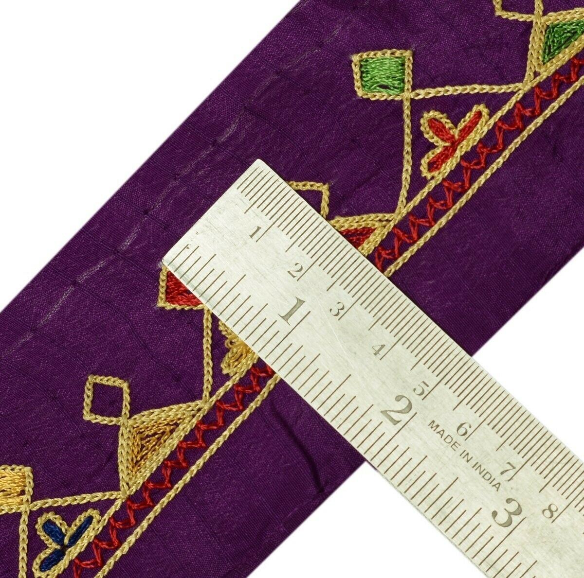 Vintage Saree Border Indian Craft Trim Embroidered Purple Sewing Ribbon Lace