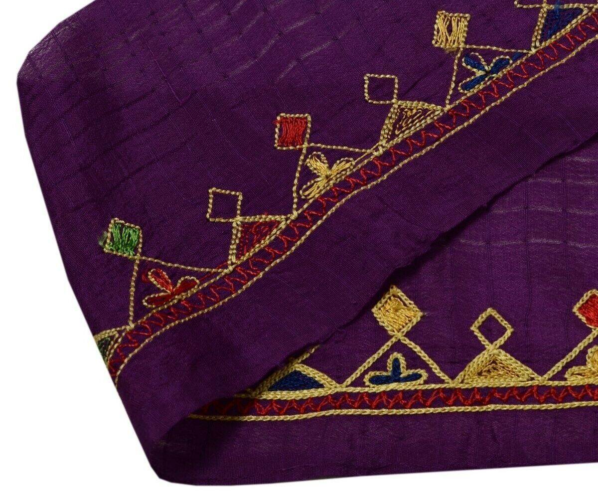 Vintage Saree Border Indian Craft Trim Embroidered Purple Sewing Ribbon Lace