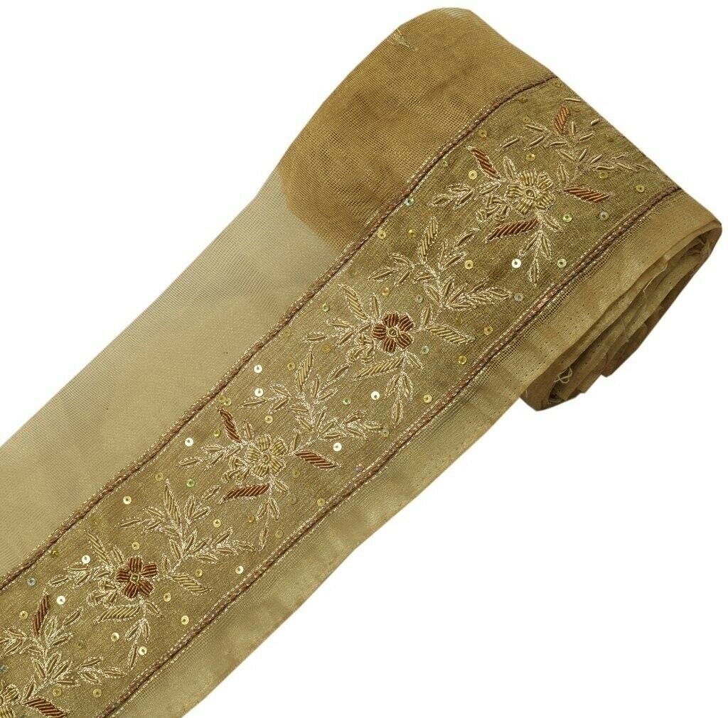 Vintage Sari Border Indian Craft Trim Hand Beaded Zardozi Work Ribbon Lace