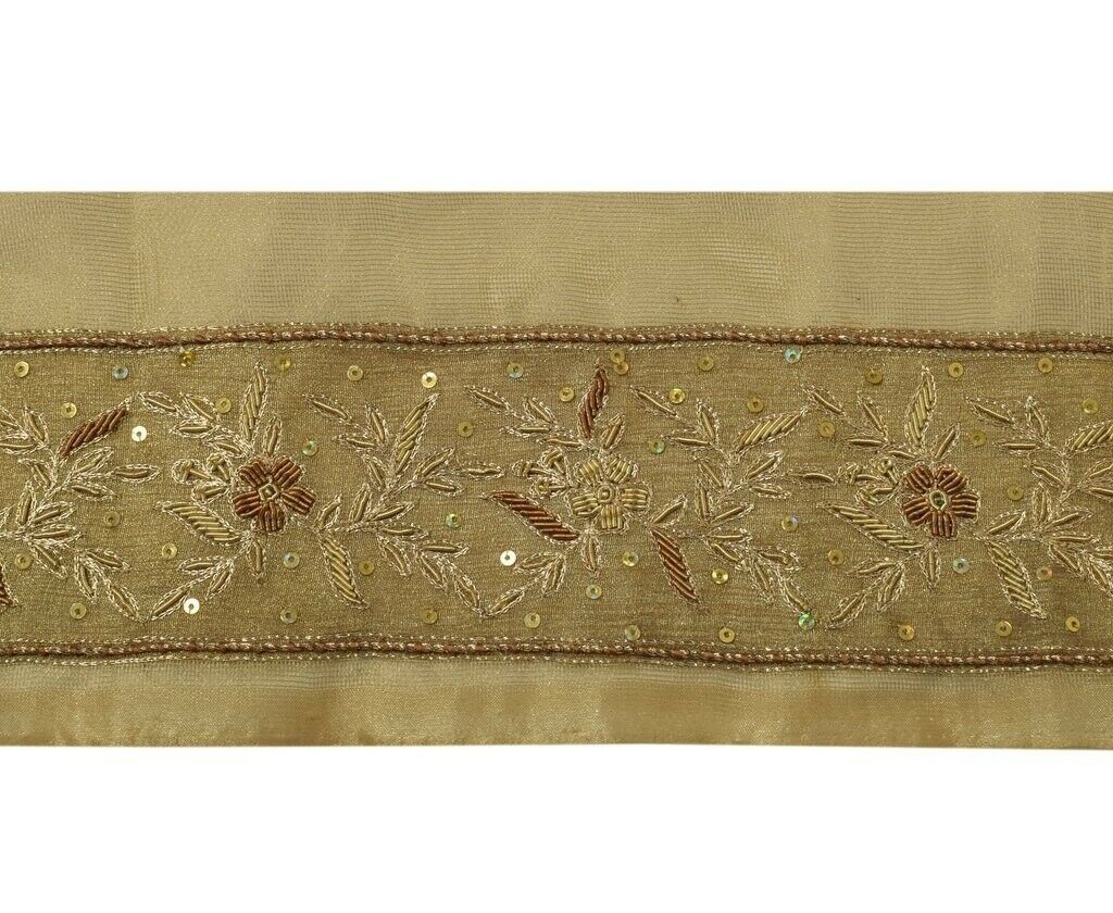Vintage Sari Border Indian Craft Trim Hand Beaded Zardozi Work Ribbon Lace