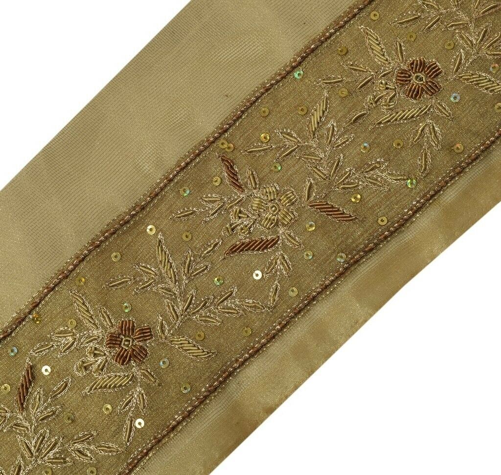 Vintage Sari Border Indian Craft Trim Hand Beaded Zardozi Work Ribbon Lace