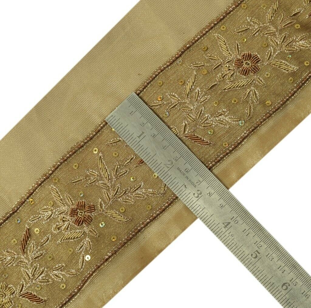 Vintage Sari Border Indian Craft Trim Hand Beaded Zardozi Work Ribbon Lace