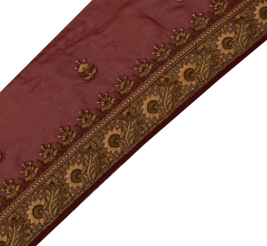 Vintage Sari Border Indian Craft Sewing Trim Embroidered Ribbon Lace Maroon