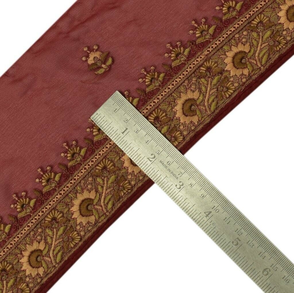 Vintage Sari Border Indian Craft Sewing Trim Embroidered Ribbon Lace Maroon