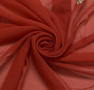 Blend Georgette Silk Vintage Sari Remnant Scrap Fabric for Sewing Craft Red