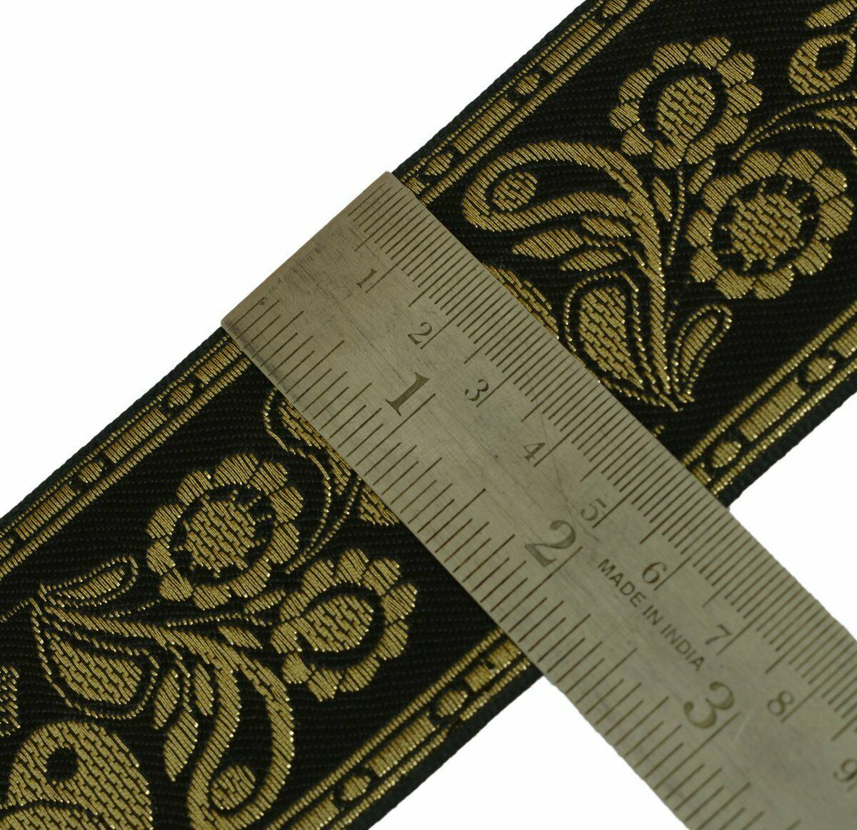 Vintage Saree Border Indian Craft Trim Antique Zari Woven Black Lace Ribbon