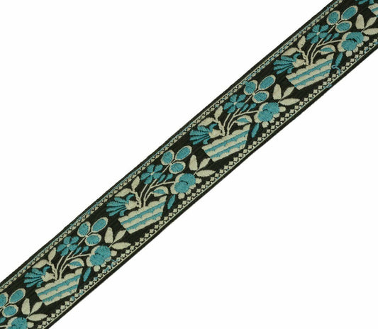 Vintage Saree Border Indian Craft Trim Antique Woven Floral Black Ribbon Lace