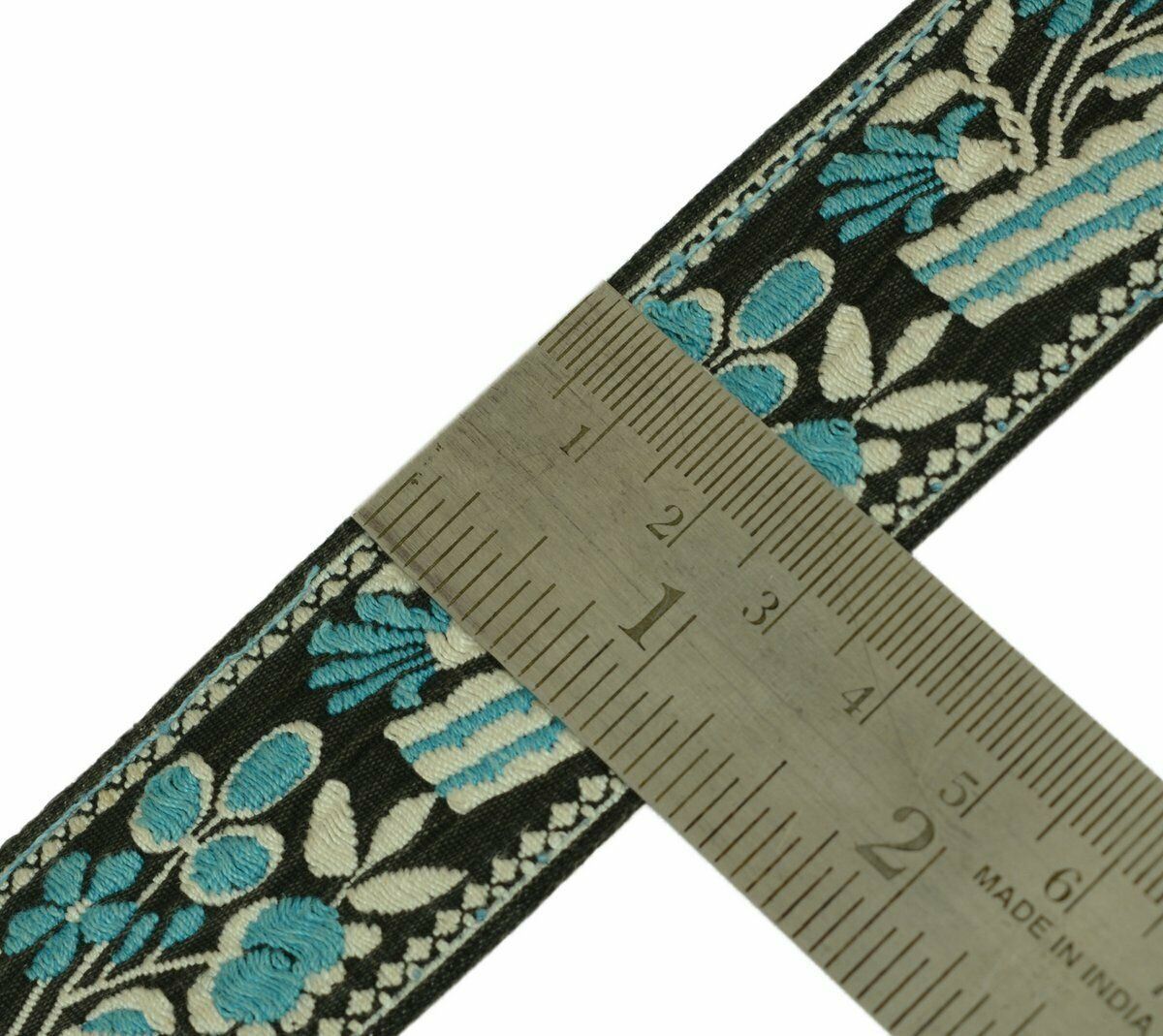 Vintage Saree Border Indian Craft Trim Antique Woven Floral Black Ribbon Lace