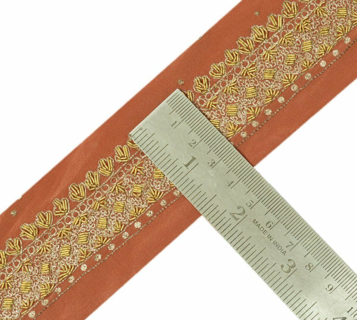 Antique Vintage Saree Border Indian Craft Trim Hand Beaded Zardozi Work Ribbon