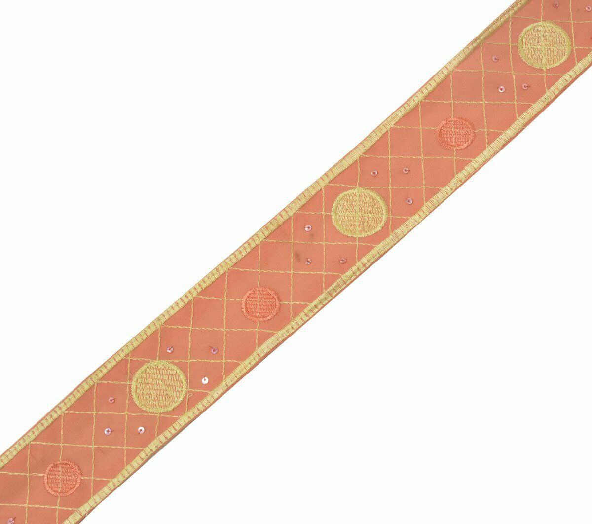 Antique Vintage Saree Border Indian Craft Trim Embroidered Peach Ribbon Lace