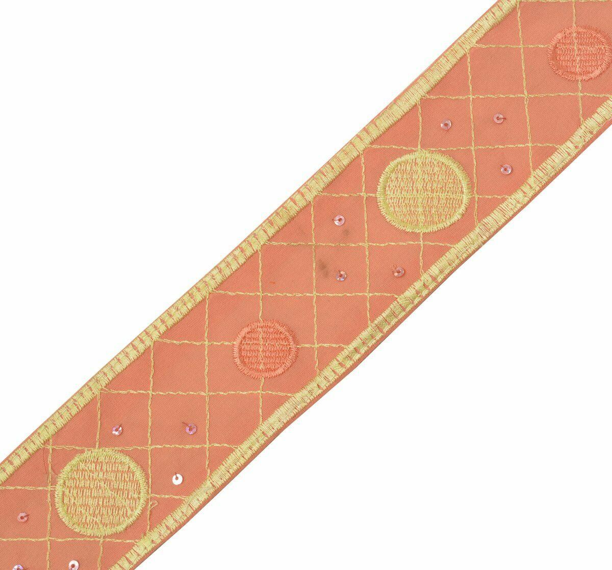 Antique Vintage Saree Border Indian Craft Trim Embroidered Peach Ribbon Lace