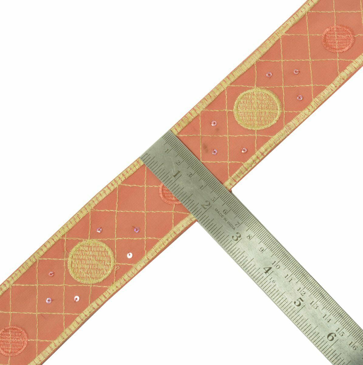 Antique Vintage Saree Border Indian Craft Trim Embroidered Peach Ribbon Lace