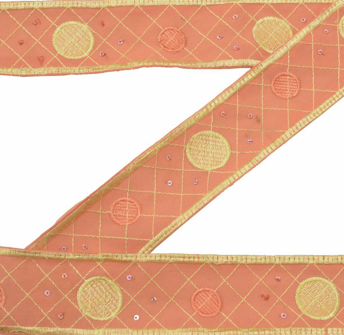Antique Vintage Saree Border Indian Craft Trim Embroidered Peach Ribbon Lace