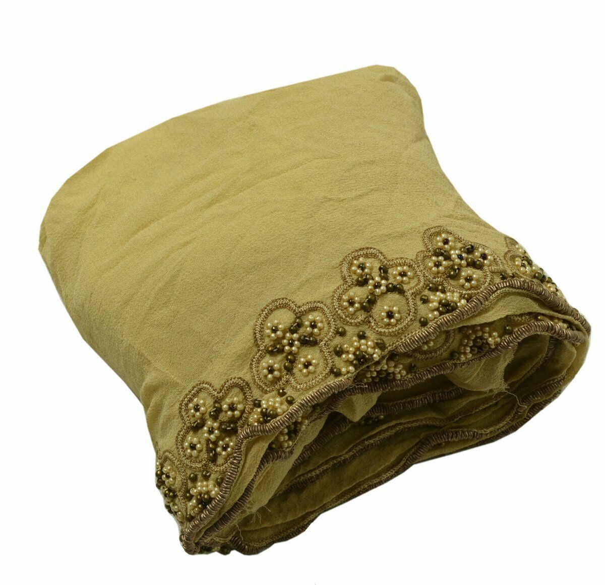 Antique Vintage Saree Border Indian Craft Trim Hand Beaded Cream Ribbon Lace