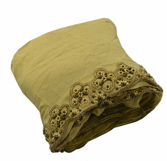 Antique Vintage Saree Border Indian Craft Trim Hand Beaded Cream Ribbon Lace