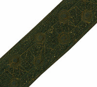 Antique Vintage Saree Border Craft Trim Hand Beaded Embroidered Green Ribbon