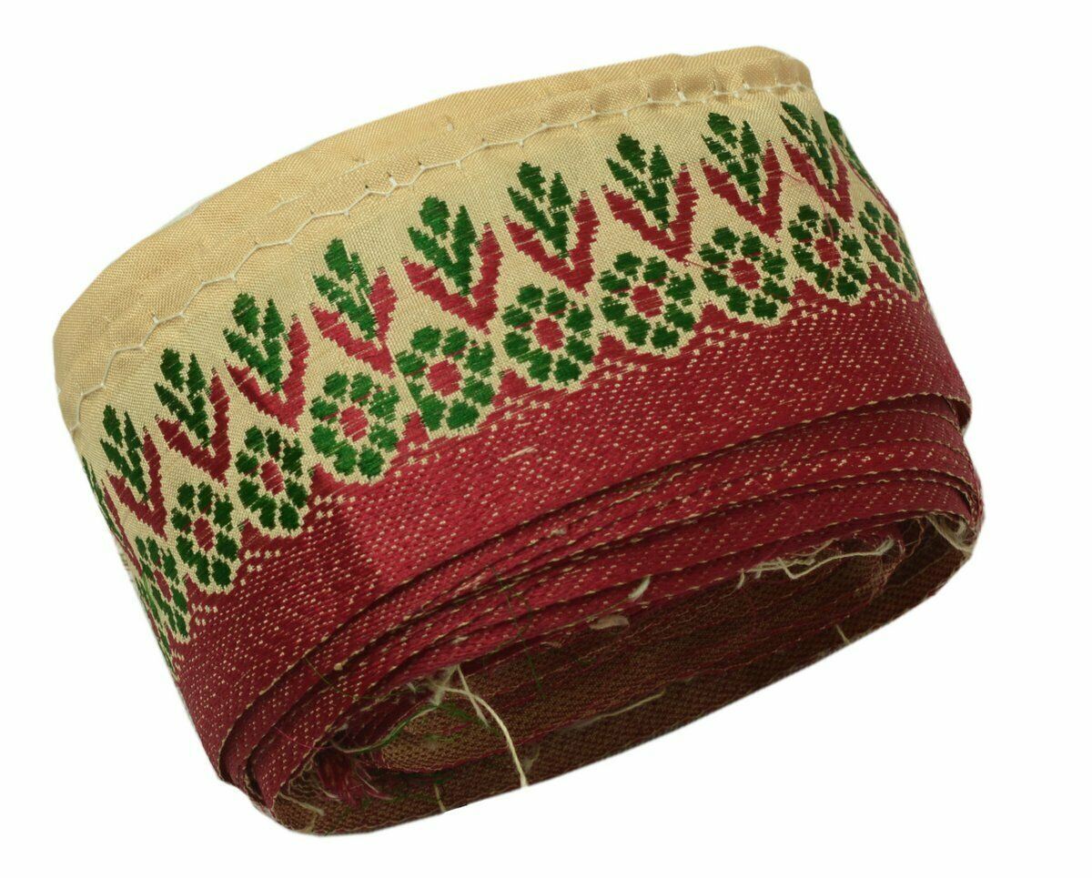 Antique Vintage Saree Border Indian Craft Trim Woven Pure Silk Beige Ribbon Lace