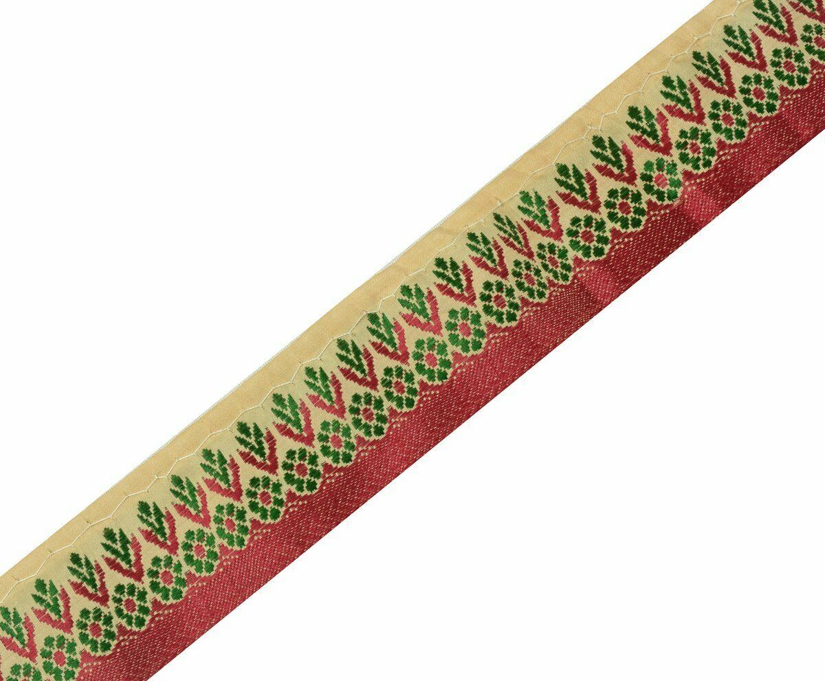 Antique Vintage Saree Border Indian Craft Trim Woven Pure Silk Beige Ribbon Lace