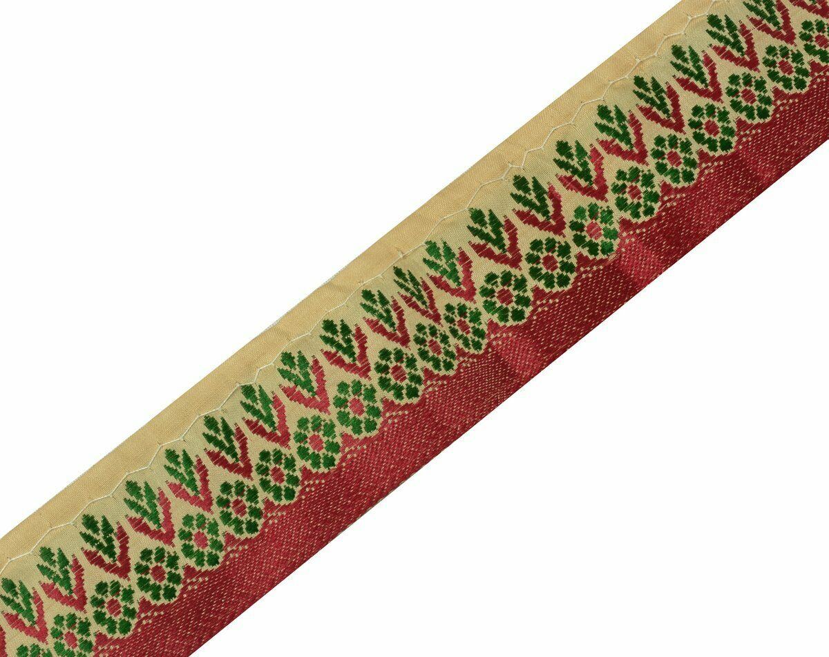 Antique Vintage Saree Border Indian Craft Trim Woven Pure Silk Beige Ribbon Lace