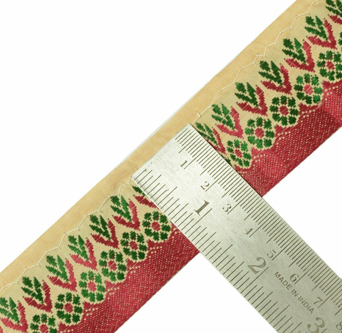 Antique Vintage Saree Border Indian Craft Trim Woven Pure Silk Beige Ribbon Lace