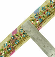 Antique Vintage Saree Border Indian Craft Trim Hand Beaded Stone work Cream Lace
