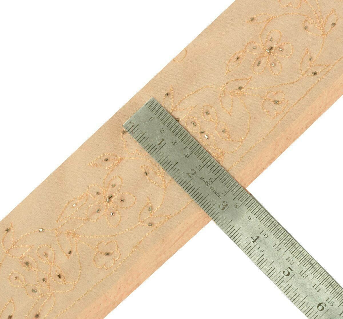 Antique Vintage Saree Border Indian Craft Trim Beaded Embroidered Peach Lace
