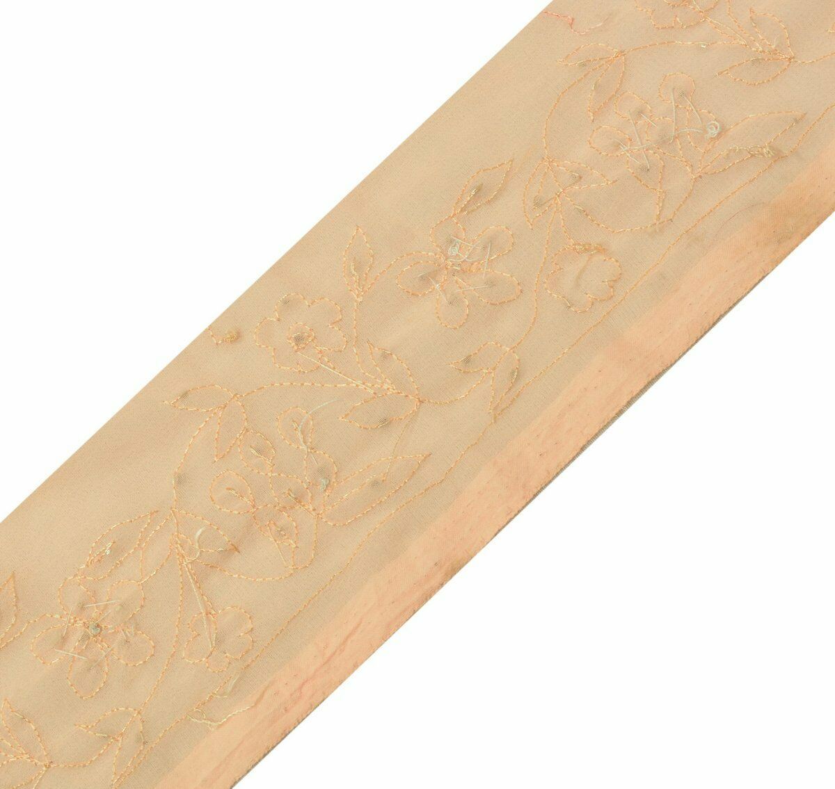 Antique Vintage Saree Border Indian Craft Trim Beaded Embroidered Peach Lace