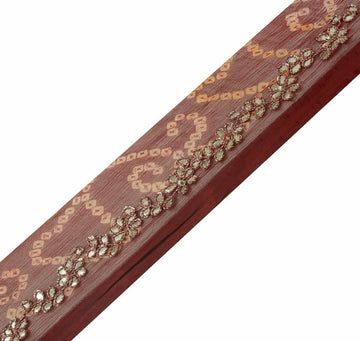 Vtg Saree Border Indian Craft Trim Antique Hand Beaded Gota Patti Ribbon Lace
