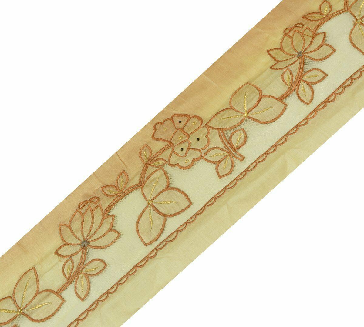 Vintage Saree Border Indian Craft Trim Antique Embroidered Net Patch Ribbon Lace