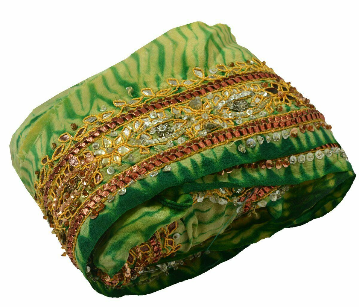 Vtg Saree Border Indian Craft Trim Antique Hand Beaded Gota Patti Ribbon Lace