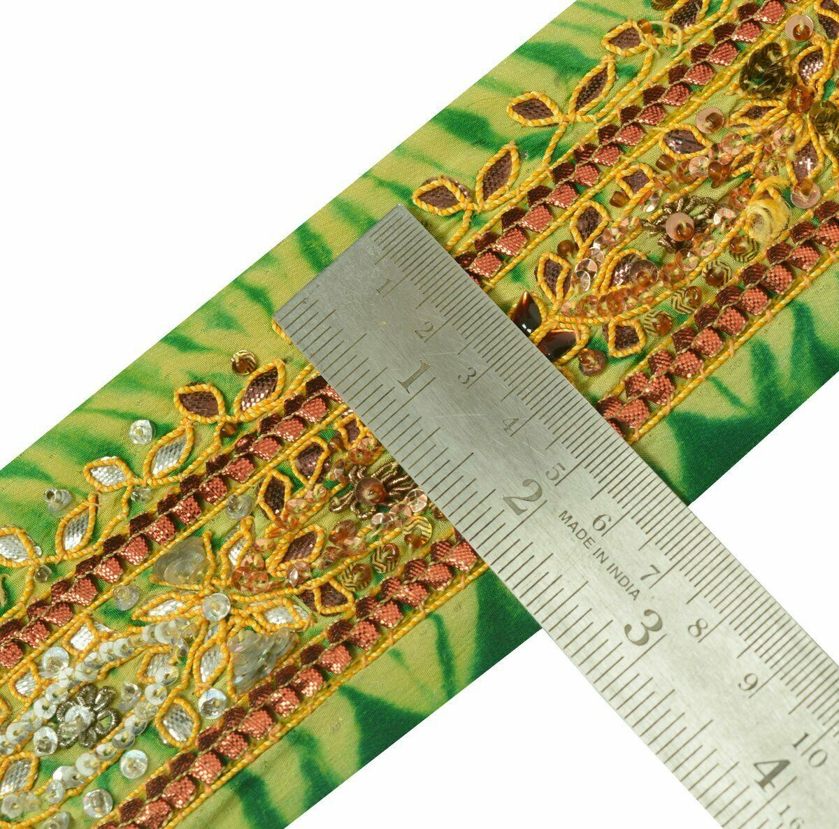 Vtg Saree Border Indian Craft Trim Antique Hand Beaded Gota Patti Ribbon Lace