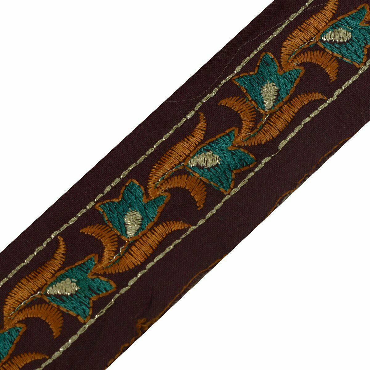 Vintage Saree Border Indain Craft Trim Antique Embroidered Lace Dark Mauve