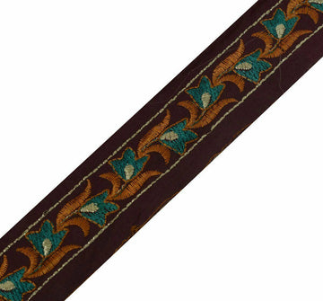 Vintage Saree Border Indain Craft Trim Antique Embroidered Lace Dark Mauve