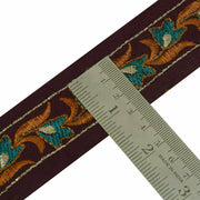 Vintage Saree Border Indain Craft Trim Antique Embroidered Lace Dark Mauve