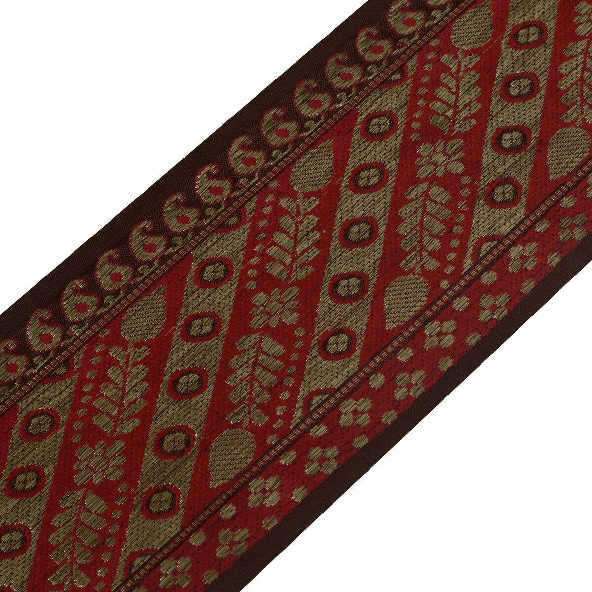 Vintage Saree Border Indian Craft Trim Antique Zari Woven Lace Red